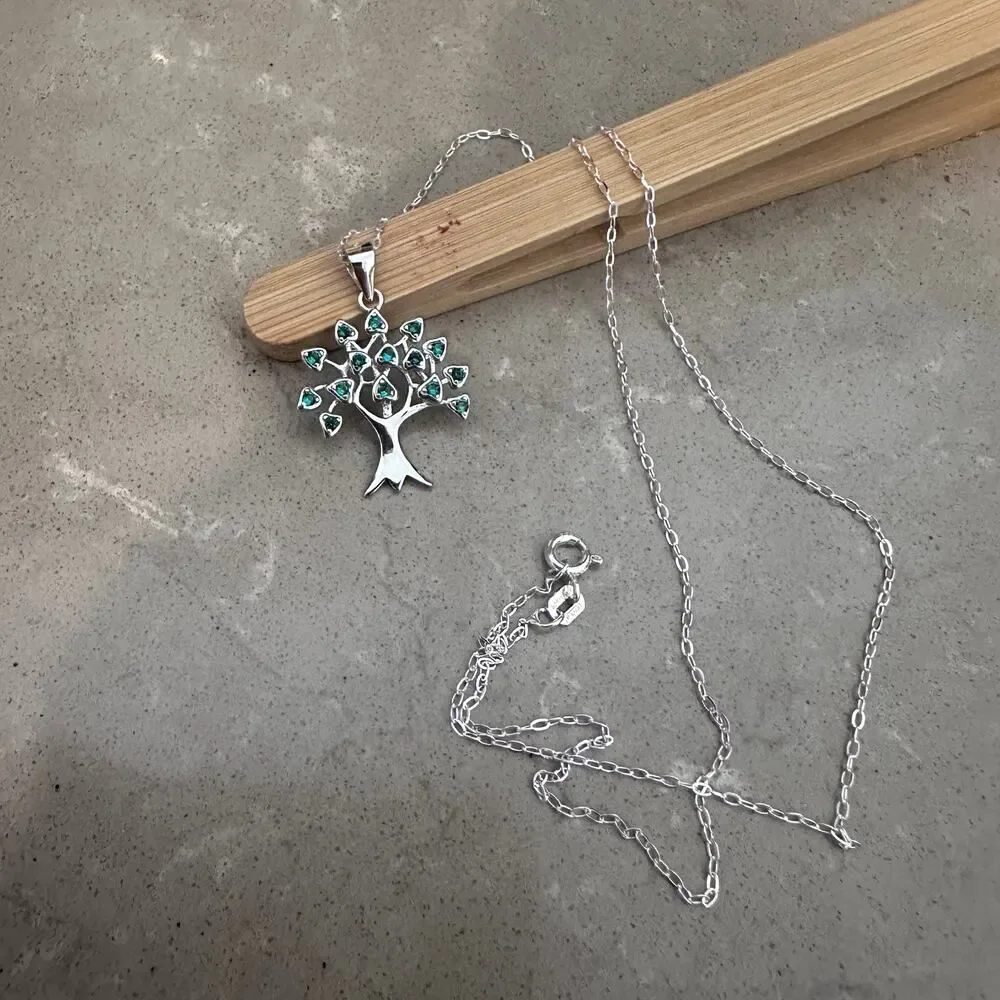 Tree of Life Sterling Silver CZ Necklace